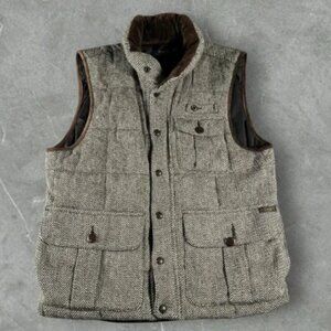 Polo Ralph Lauren Vest Mens Medium Gray Corduroy Collar Herringbone Wool Tweed